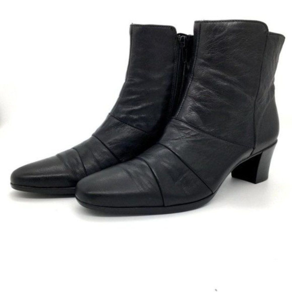 Munro Women’s Black Leather Heeled Ankle Boots Booties Size 7